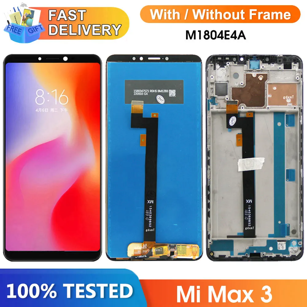 6.9'' Display Screen for Xiaomi Mi Max 3 M1804E4A Lcd Display Touch Screen Digitizer with Frame for Mi Max 3 Max3 Replacement