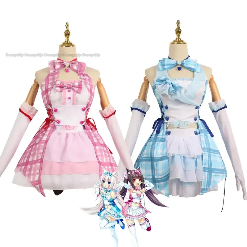 Disfraz de Nekopa Vanilla chocolate para mujer, juego de Anime, peluca Nekomimi, estampado de sirvienta, traje de Carnaval Kawaii Sexy