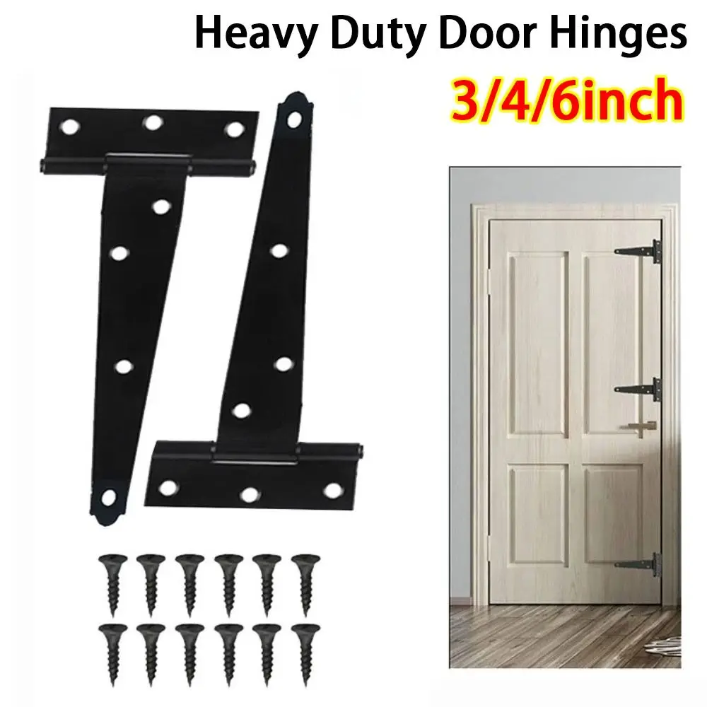3/4/6inch Door Hinges Metal Rustproof T Shaped Door Hinges with Screws Heavy Duty Wrought Hardware