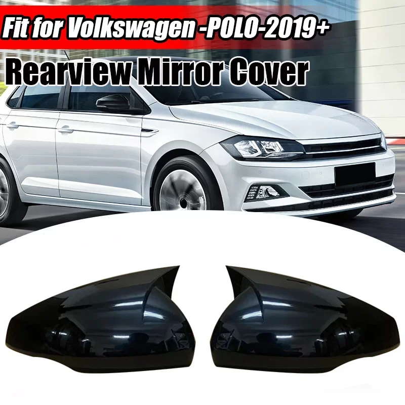 

Rear View Mirror Cover For Volkswagen VW Polo 6 Mk6 AW GTI 2018-2021 OX Horn Car Caps Shell Trim Carbon Fiber Look Exterior