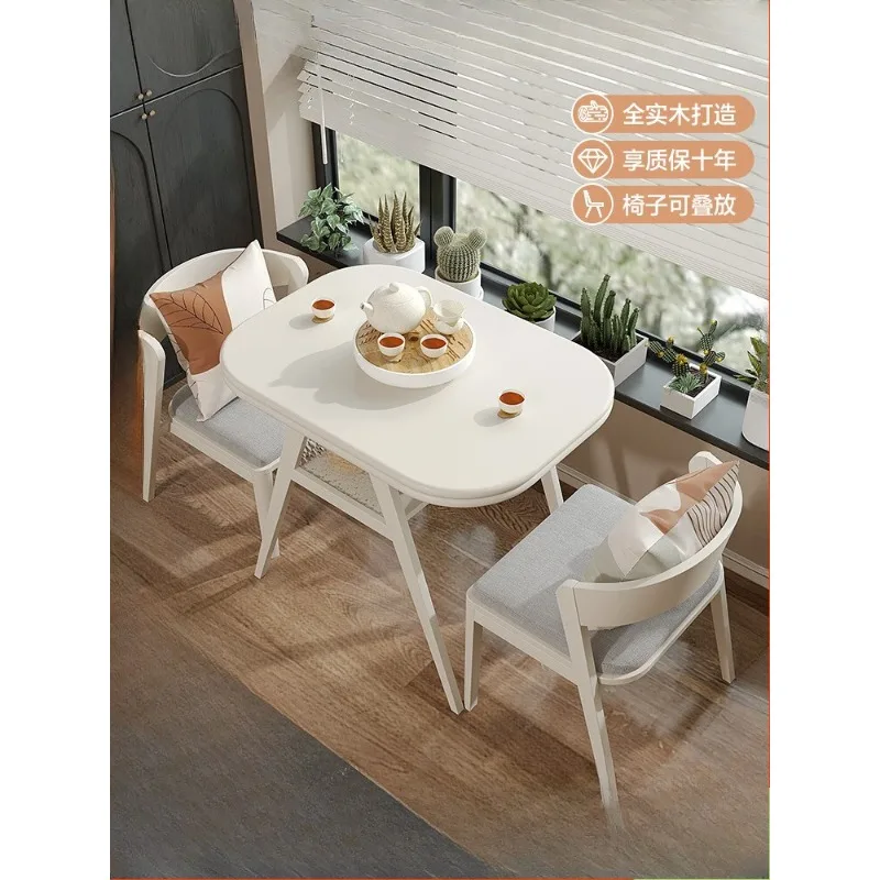 

Cream wind balcony mini small tea table three-piece combination solid wood small apartment creative casual tea drinking one