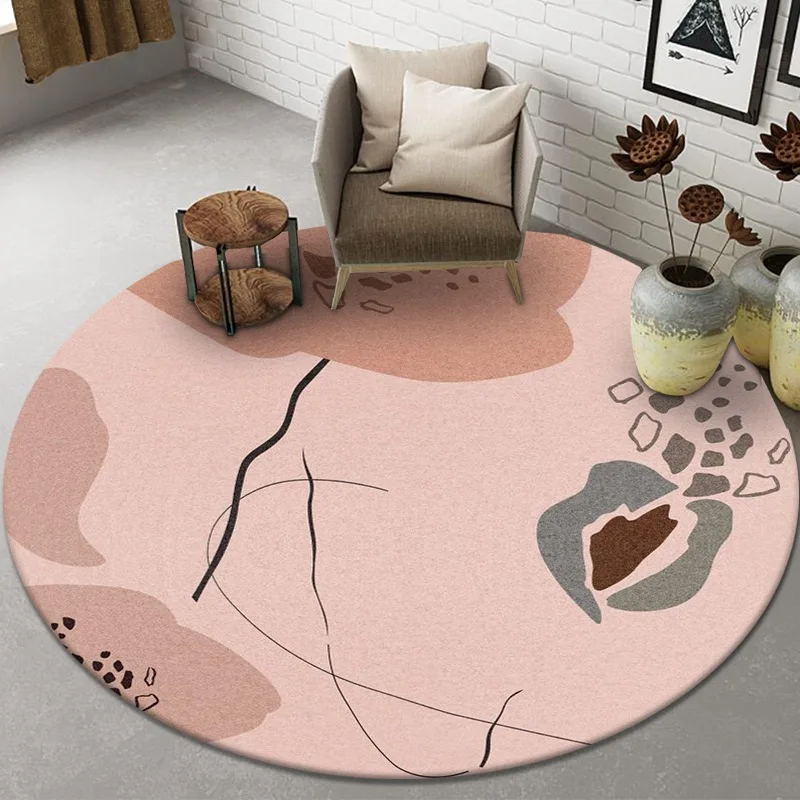 

Round Geometric Abstract Rug with Minimalist Lines – Soft Anti-Slip Floor Mat for Living Room, Bedroom & Office