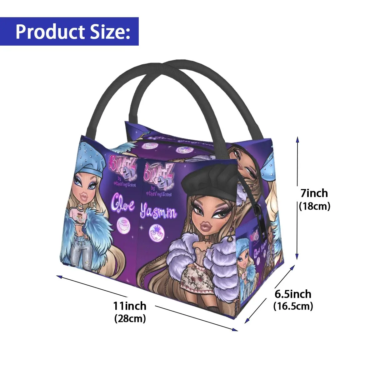 Bratz Girl Cartoon Lunch Bag Cute Funny Lunch Box For Women Travel Portable Zipper Cooler Bag Custom Thermal Tote Handbags