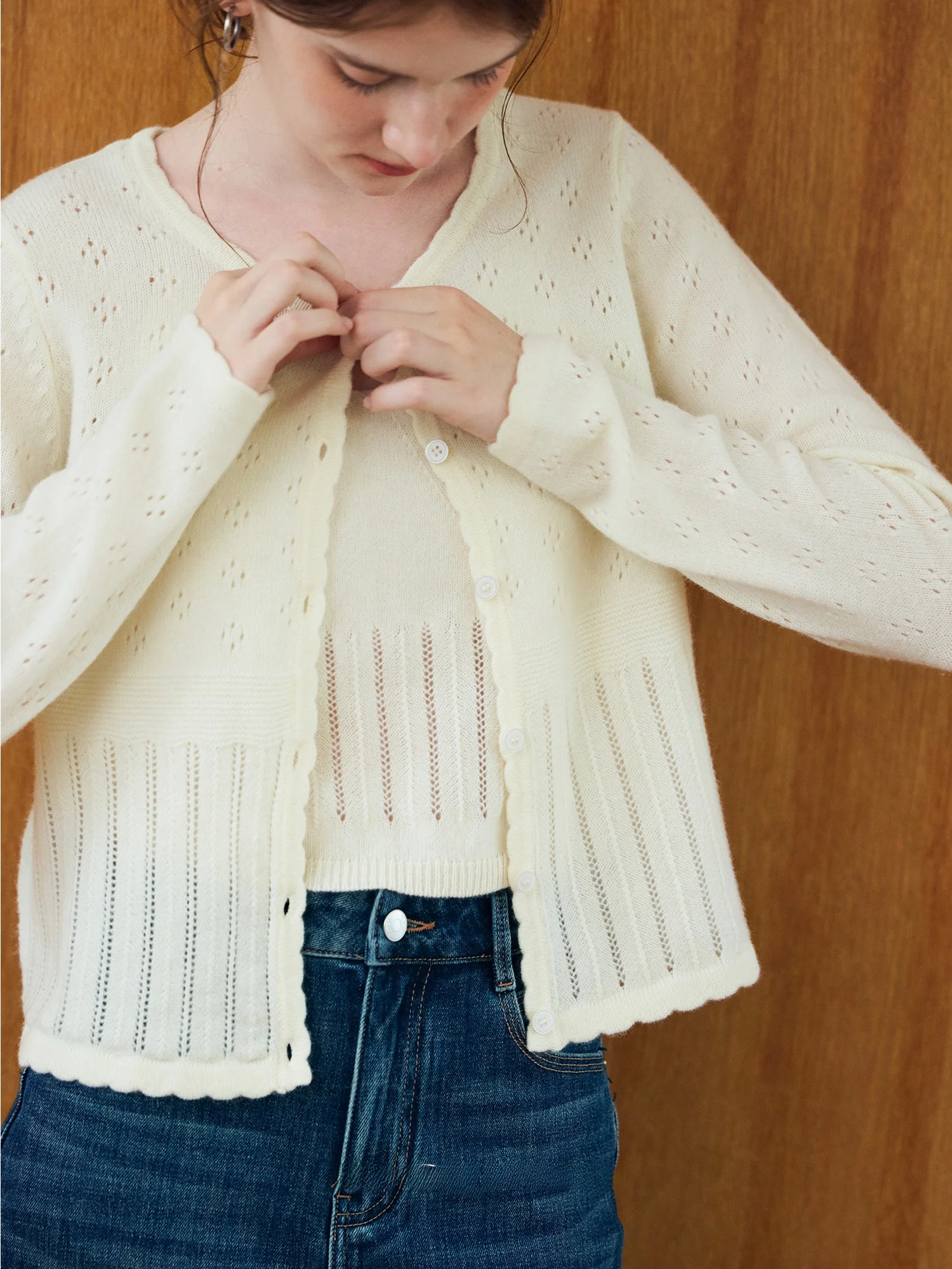 

Limited Edition "Morning Dew Glimmer" Heavyweight Hollow out Lace Pattern Vintage Le een Body Two-Piece Set Two Colors