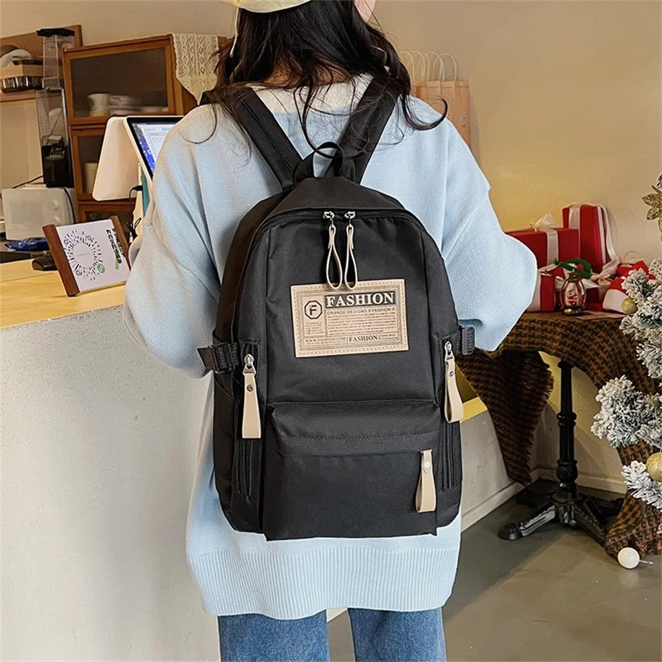 Large Capacity Waterproof Backpack Solid Color Fashion Casual Nylon Laptop Bag With Adjustable Strap Trendy Versatile School Bag