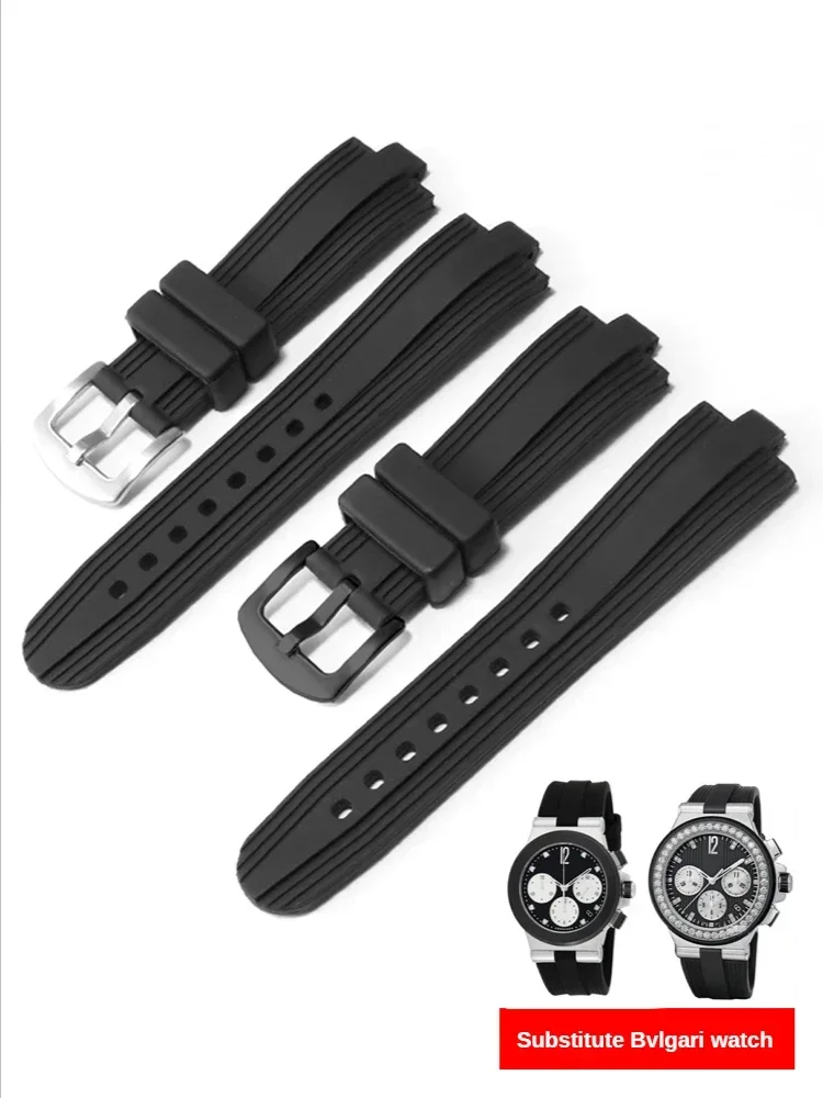 Silicone Watchband for Bvlgari Diagono Series Convex Interface Waterproof  Men 22mmx7mm Black Rubber Watch Strap Accessories