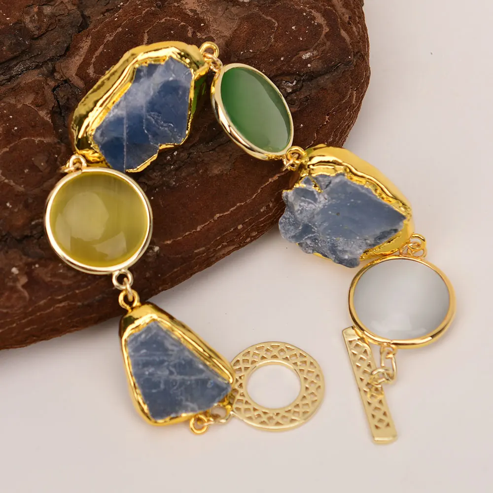 G-G الأزرق الطبيعي Iolite Cordierite حجر مزيج اللون القط العين عملة الخرز سوار