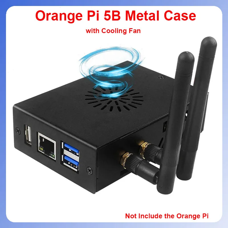 Orange Pi 5B Metal Case with Cooling Fan Optional  Antennas Aluminum Alloy Box for Orange Pi 5B Black Shell