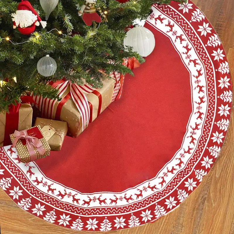 Large Tree Skirt 48 Inch Snowflake Reindeer Christmas Tree Mat Soft Tree Skirt For Rustic Farmhouse Christmas Decorations