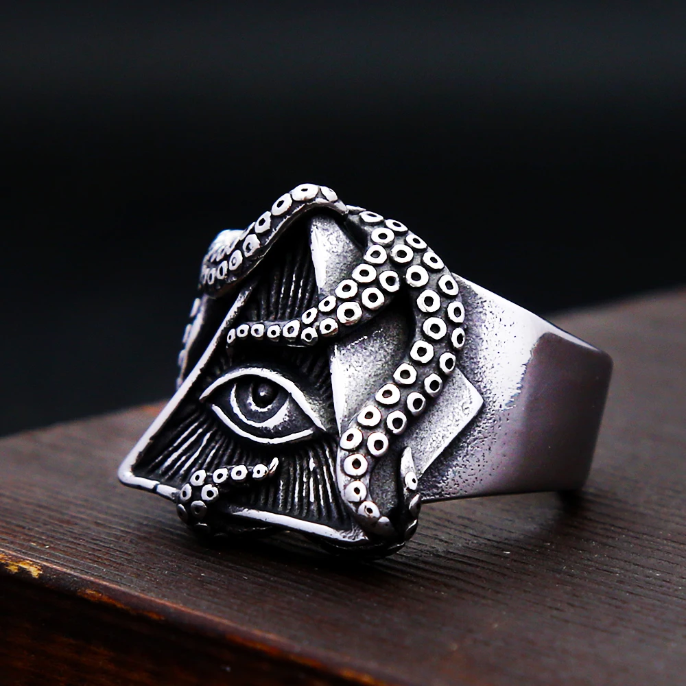 Punk Vintage All Seeing Eye Rings For Men Stainless Steel Octopus Tentacle Ring Unique Simple Amulet Jewelry Gifts Dropshipping