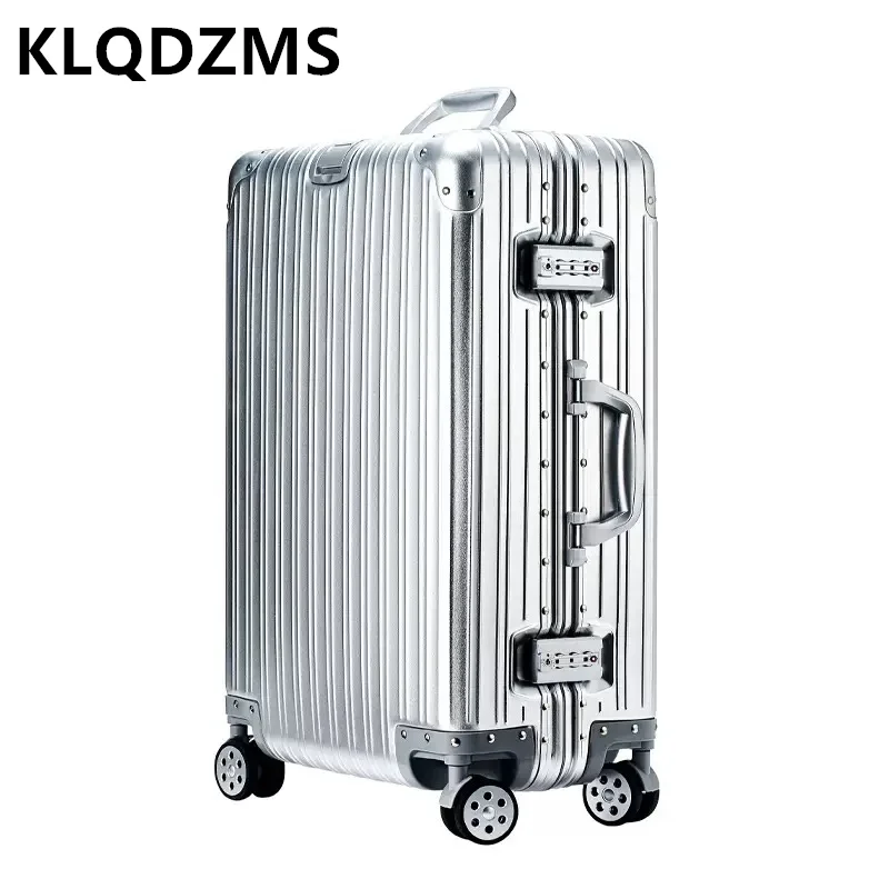 KLQDZMS German All Aluminum Magnesium Alloy Luggage 20 Inch Boarding Suitcase 28 Large Capacity Travel Business Leather Suitcase