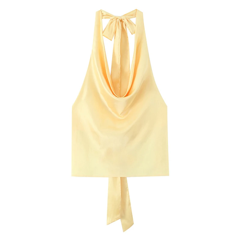 

Women's casual satin camisole with adjustable tie, sleeveless backless solid color collar vest, summer beach style women's shirt