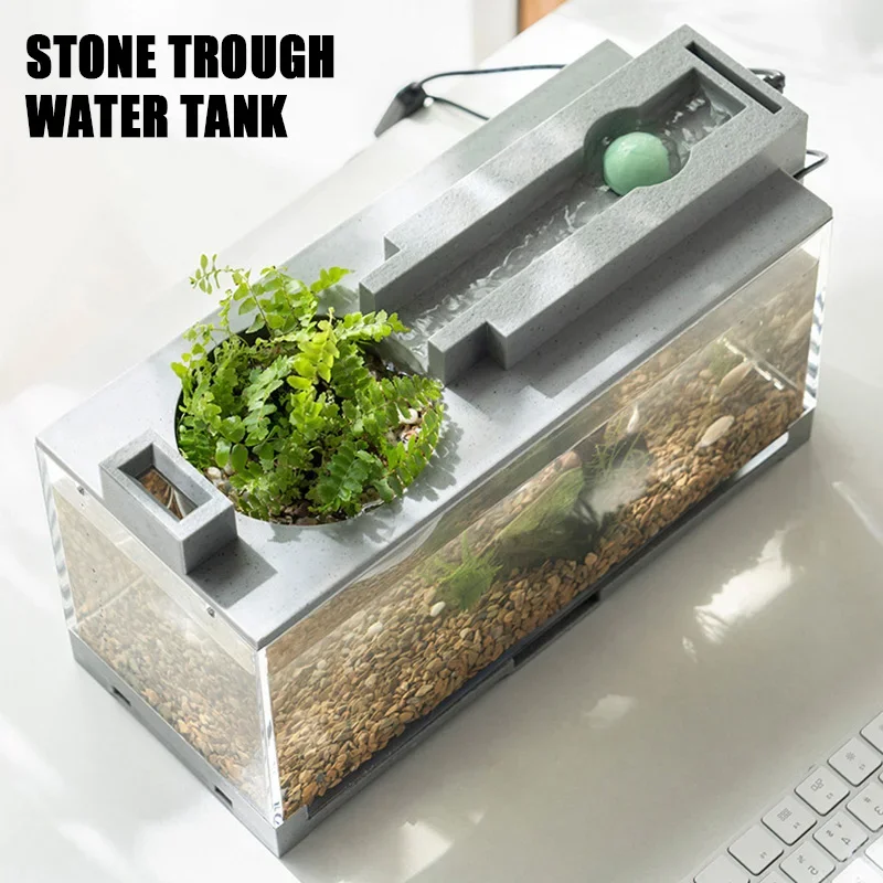 Desktop Fish Tank Imitation Stone Creative Landscaping Fish Tank Filter Silent Water Aquarium Decoration For Feeding Betta Koi