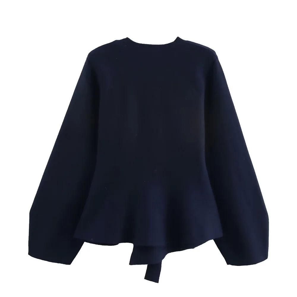 women's winter clothing new product solid color V-neck with belt cushion shoulder accessories knitted suit jacket