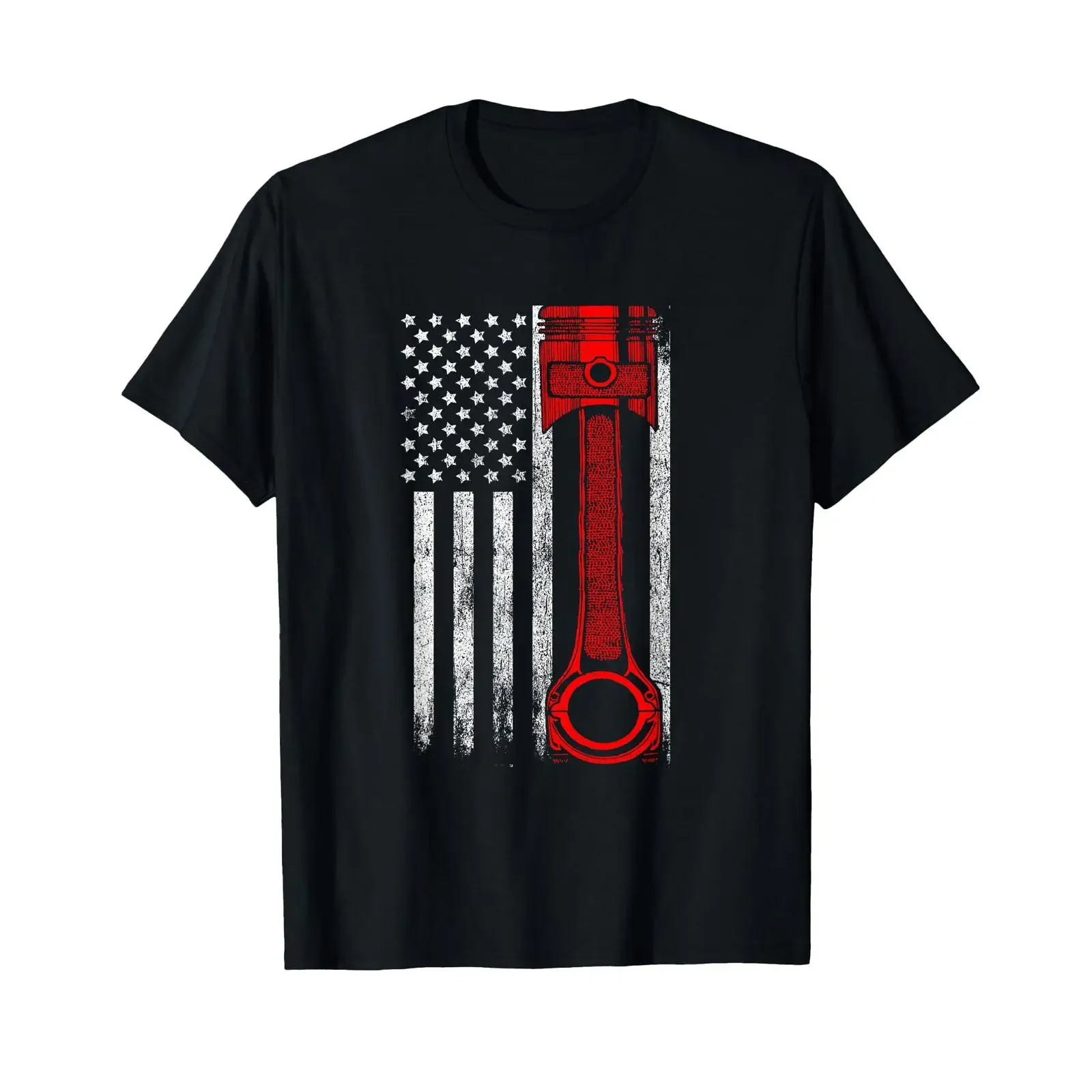 Carguy Piston Car Mechanic American Flag T Shirt Black S vintage Washed Casual Top For Everyday Wear Slightly designer clothes