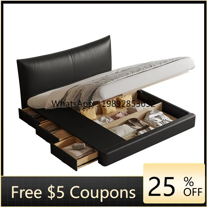 

YFY Bed Italian Minimalist Drawer Bed High Box Bed Double Master Bedroom Small Apartment Retro Storage