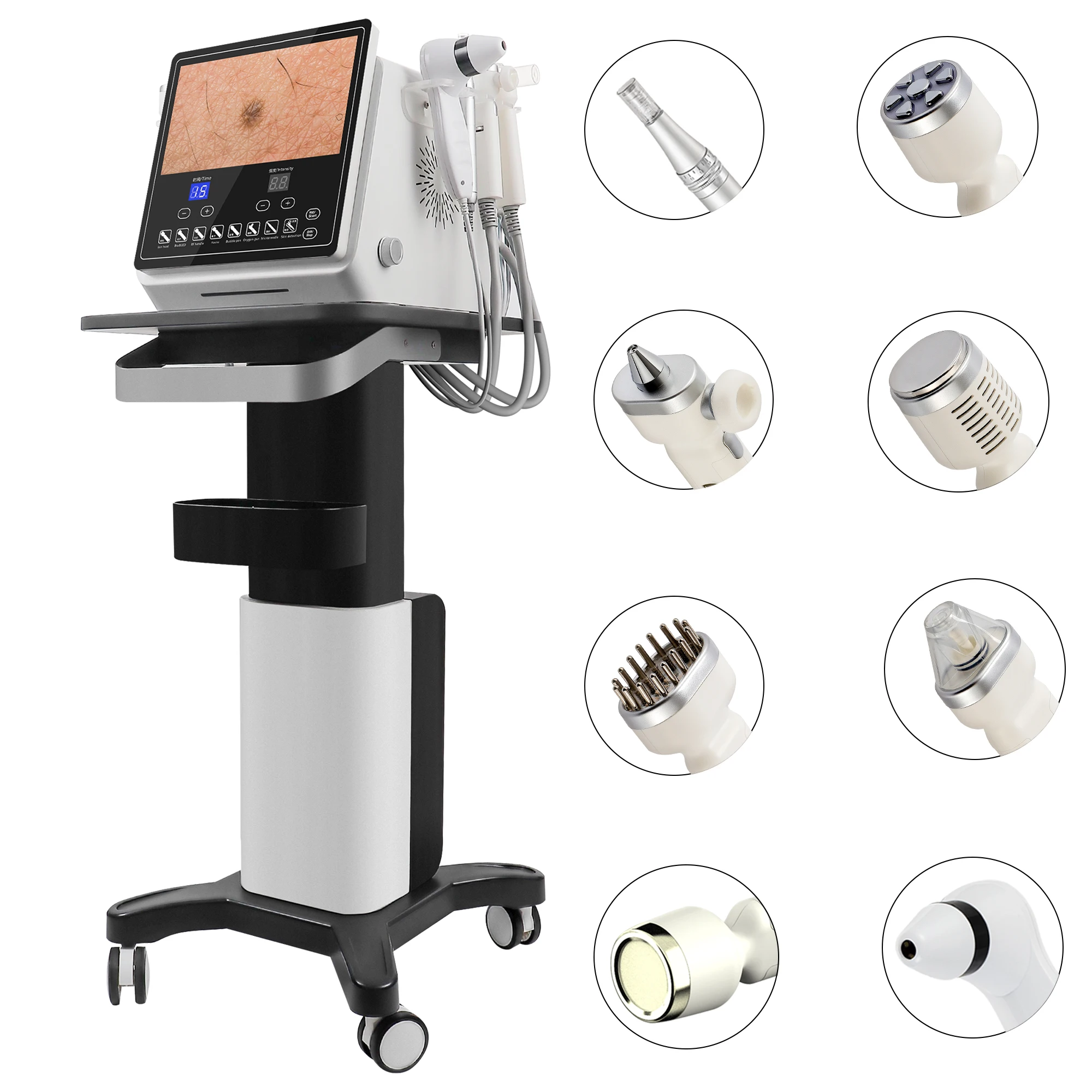 المكتبة الذكية أحدث جهاز تجميل الوجه 8 في 1 آلة شد الوجه مكركرنت الأكسجين مع تدليك مكركرنت وضوء اللون #6