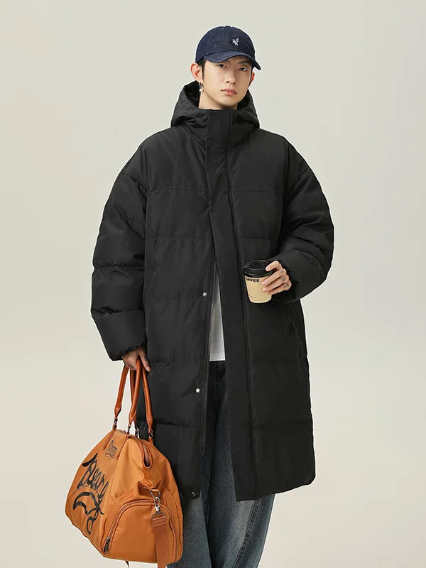 

Men's Winter Thiened Warm Water-Resistant Hooded Cotton Jaet Knee-Length Casual Faion Urban Sle Polyester Fiber