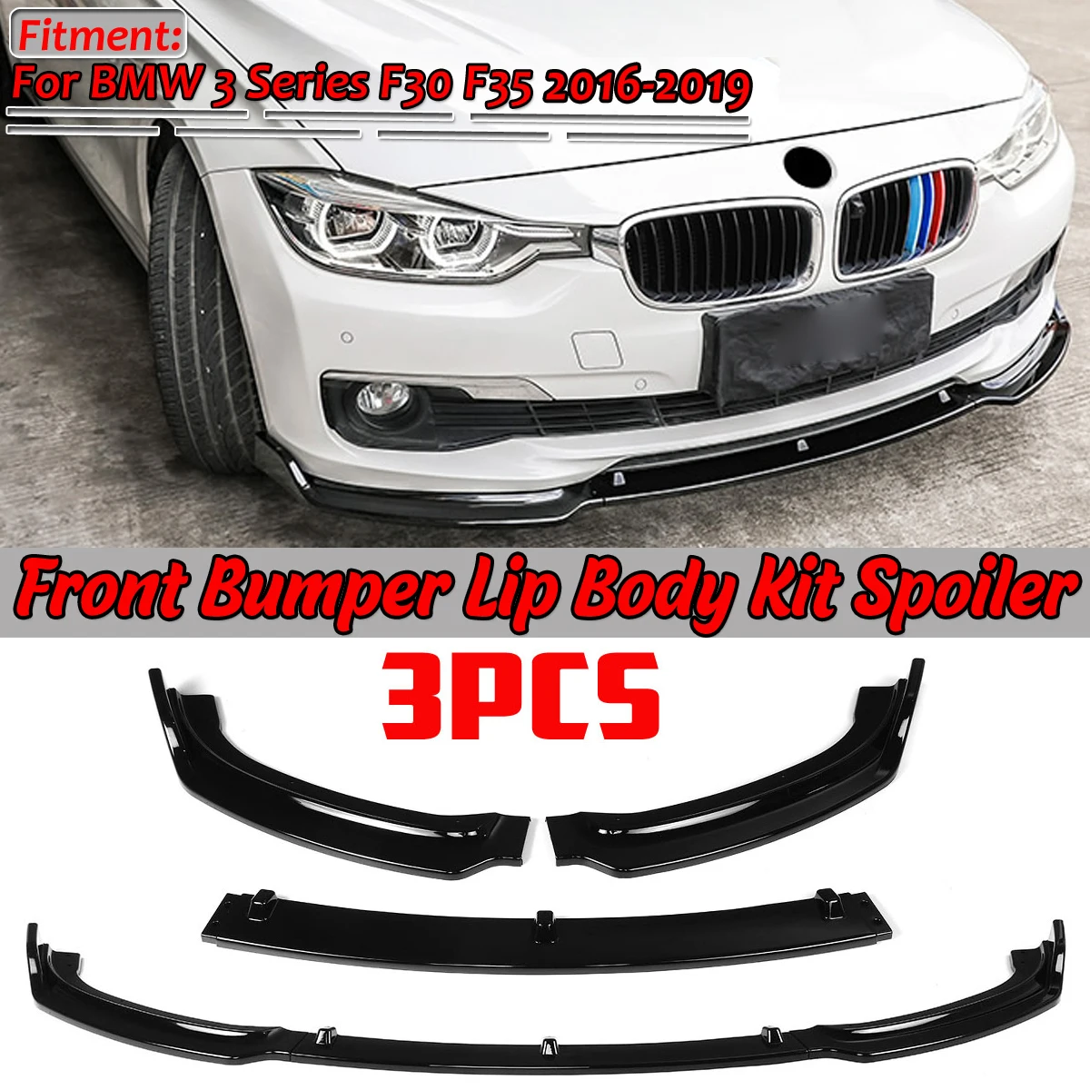 New 3Pieces F30 F35 Car Front Bumper Splitter Lip Spoiler Diffuser Cover Body Kit Protection For BMW 3 Series F30 F35 2013-2019