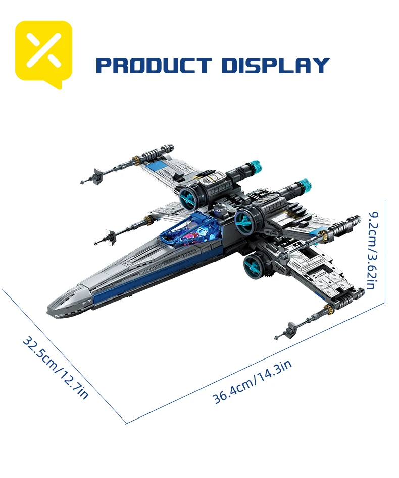 TOYLINX X-Wing Space Fighter Building Blocks Set LED Light Up Construction Toy Mechanical Space Vehicle with Pilot Bricks Gifts