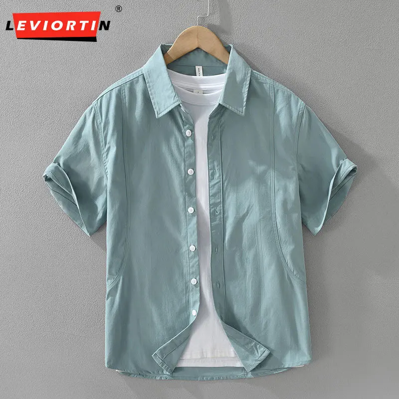 

Летняя свежая мужская модная универсальная художественная повседневная свободная и дышащая однотонная рубашка в японском стиле с короткими рукавами