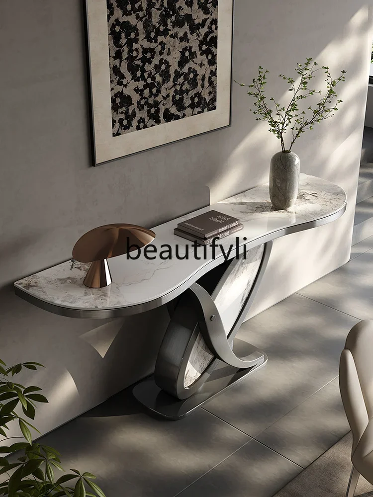 Light luxury rock slab entrance table designer simple modern case