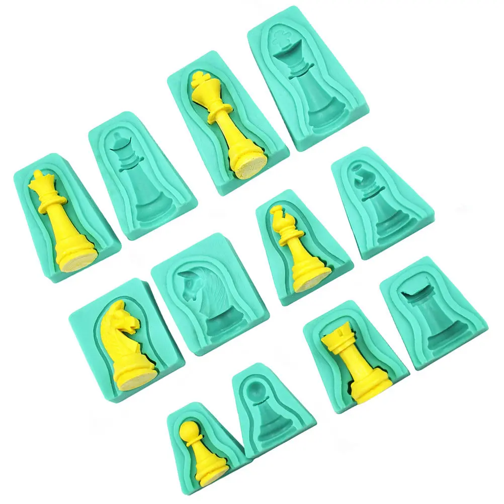 12Pcs 3D Chess Silicone Cake Mold Baking Tool Eco-Friendly Reusable Flexible Non-Stick for Fondant Chocolate Candy Mousse Jelly
