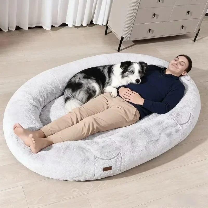 Human Dog & Cat Bed for Large Pets Foldable Plush Eco-Friendly Foam Pet Sofa Indoor Fluffy Lounging Pad Removable Washable