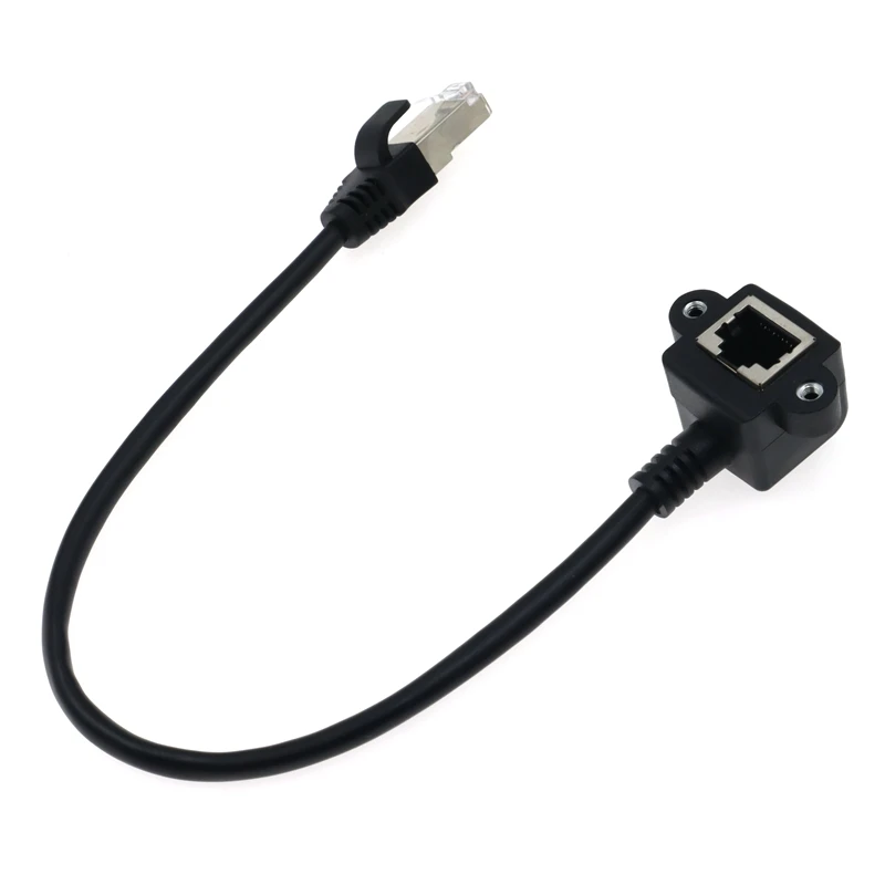 RJ45 Male-to-Female 90 Degree Angle LAN Ethernet Connection Extension Cable With Mounting Screw Holes for Computers and Routers