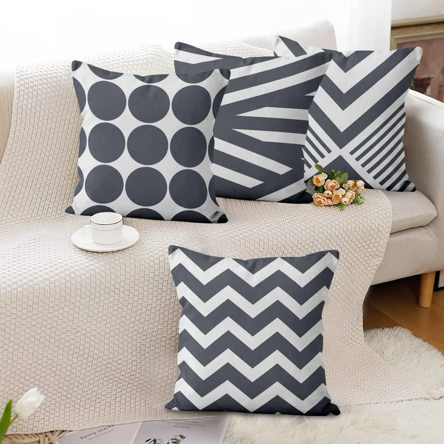 Dim gray Modern Abstract Geometric Pattern Decorative Pillowcases Cushion Cover for Sofa Couch Bed Garden Outdoor Home Decor