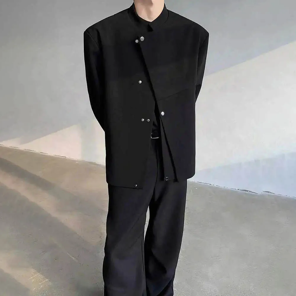 

Mens Autumn Jacket Slanted Placket Padded Shoulders Casual Suit Jacket Fashion Stage Performance Streetwear Top Men'S Clothing