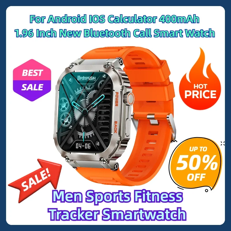 

For Android IOS Calculator 400mAh 1.96 Inch New Bluetooth Call Smart Watch Men Sports Fitness Tracker Smartwatch