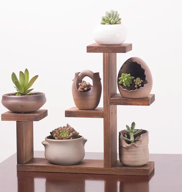 Multi-layer Solid Wood Desktop Flower Stand Indoor Small Flower Stand Green Flower Frame Decoration Living Room Window Pot Rack