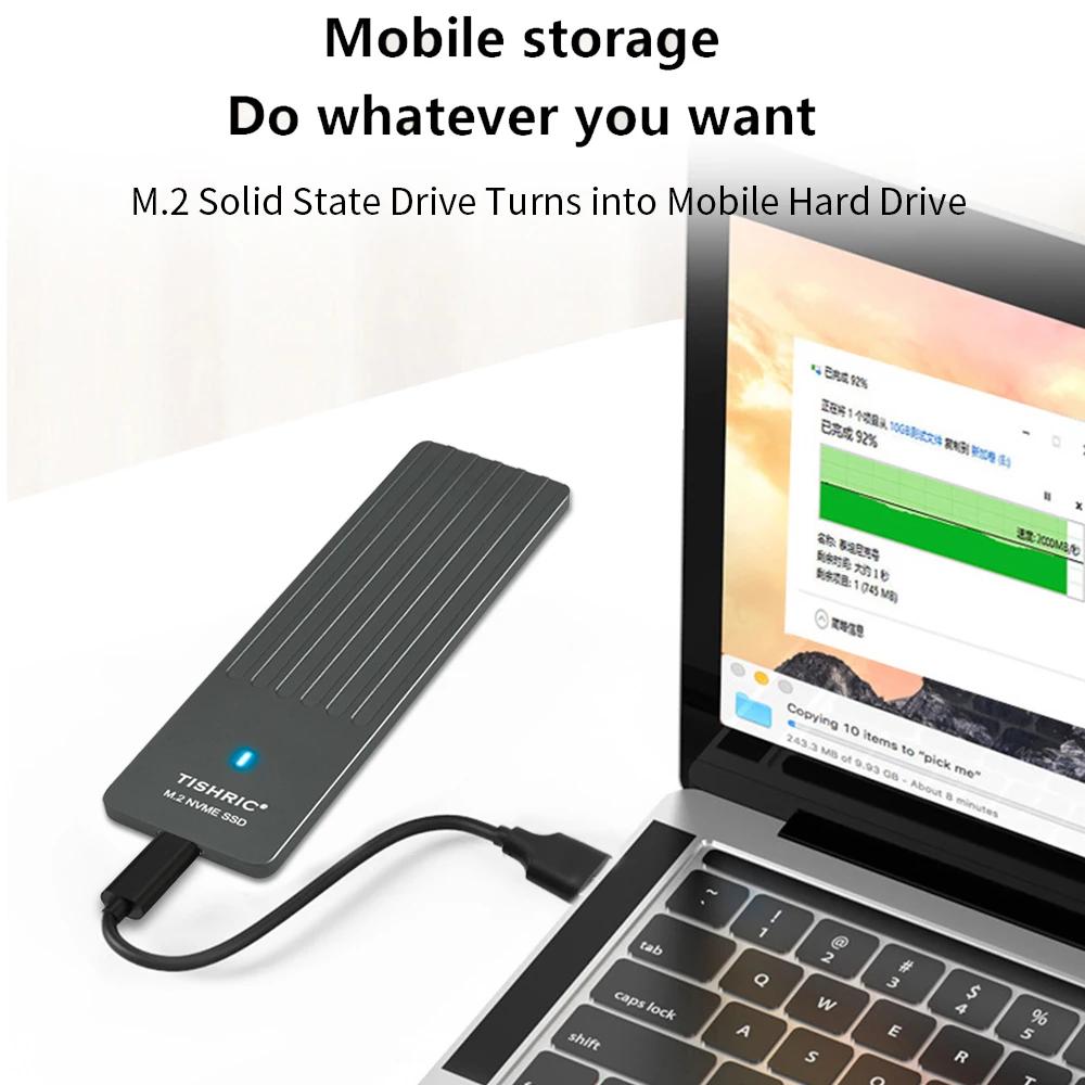 TISHRIC 10Gbps M2 NVME Black External Hard Drive Enclosure Ultra Slim 5MM NVME Single Protocol SSD Enclosure Type-C Gaming Hard