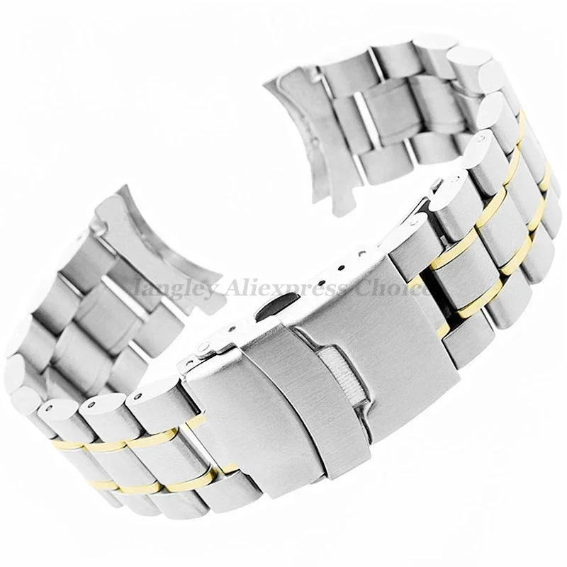 Cinturino per orologio solido in acciaio inossidabile 18/20/22/24mm Bracciale in acciaio con estremità ad arco/dritto Fibbia pieghevole Cinturino di ricambio universale