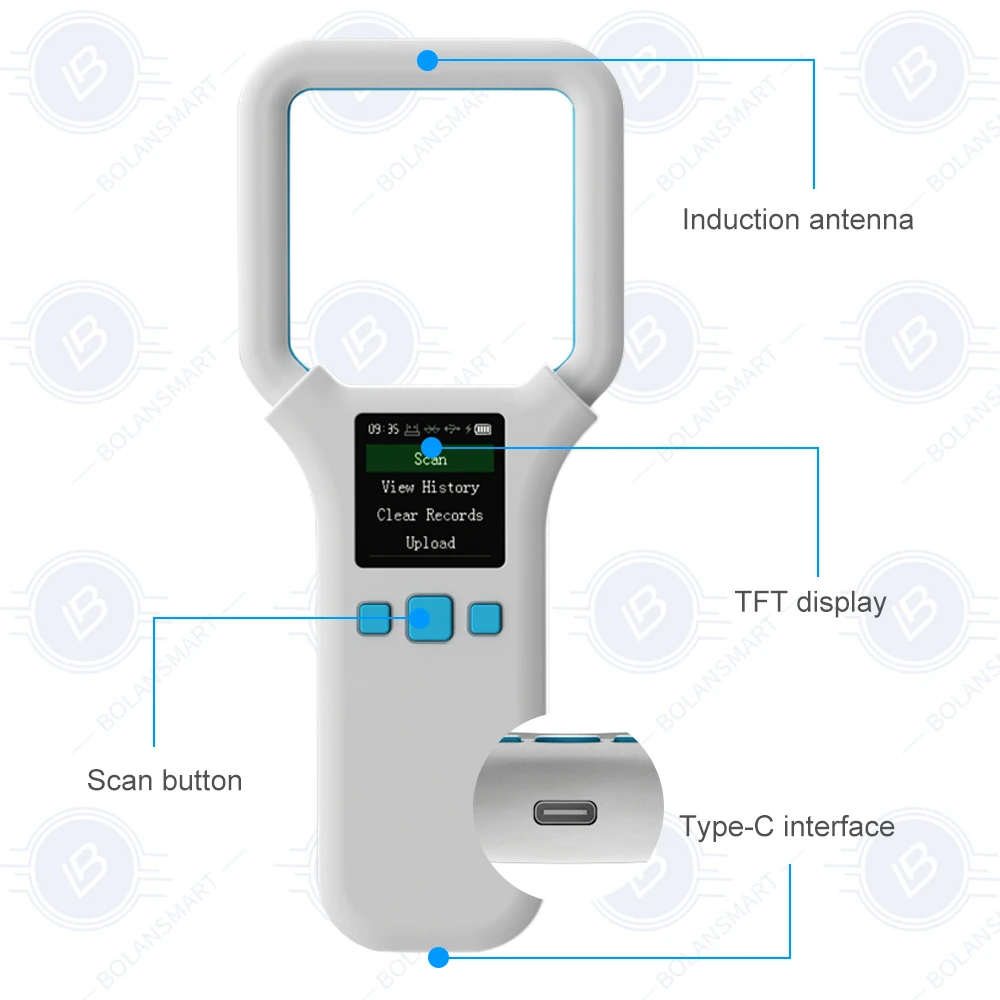 Imagem -04 - Portátil Handheld Pet id Chip Digital Scanner Bateria de Longa Duração Usb Bluetooth Rfid Cão Gato Tag Reader Leve 134.2khz