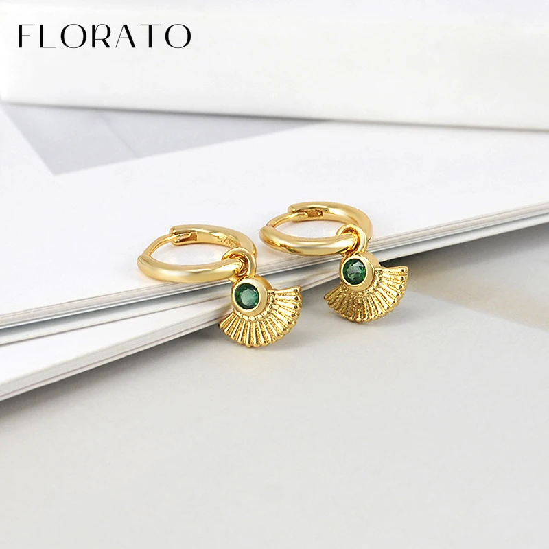 FLORATO 925 Sterling Silver Ear Needle Emerald Earrings Vintage Geometry Green Zircon Pendant Earrings Fashion Party Jewelry