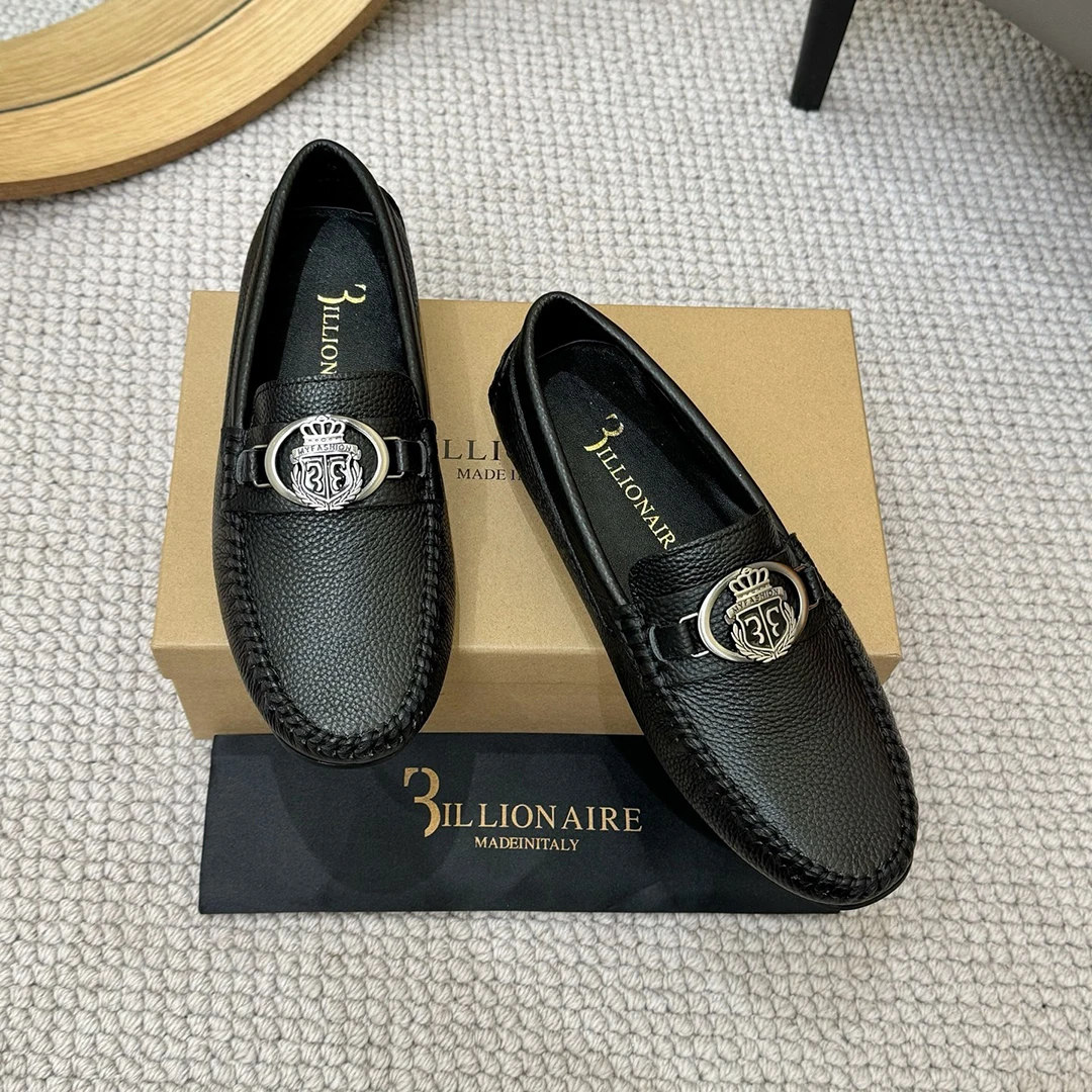 

BILLIONAIRE BLLIYOSS Men Shoes Lychee Patterned Calf Leather Comfort High-Quality outdoor European Metal OLD MONEY Newly rich