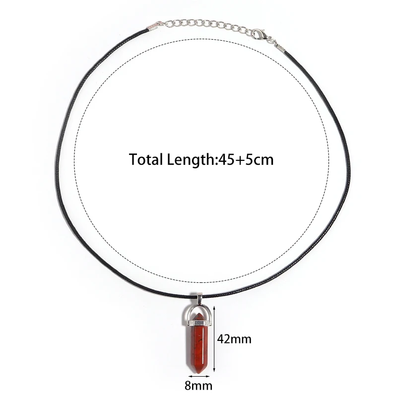 مسدس عمود الكوارتز قلادة الفيروز الوردي كريستال قلادة جلد طبيعي سلسلة الحجر الطبيعي المختنق قلادة #6