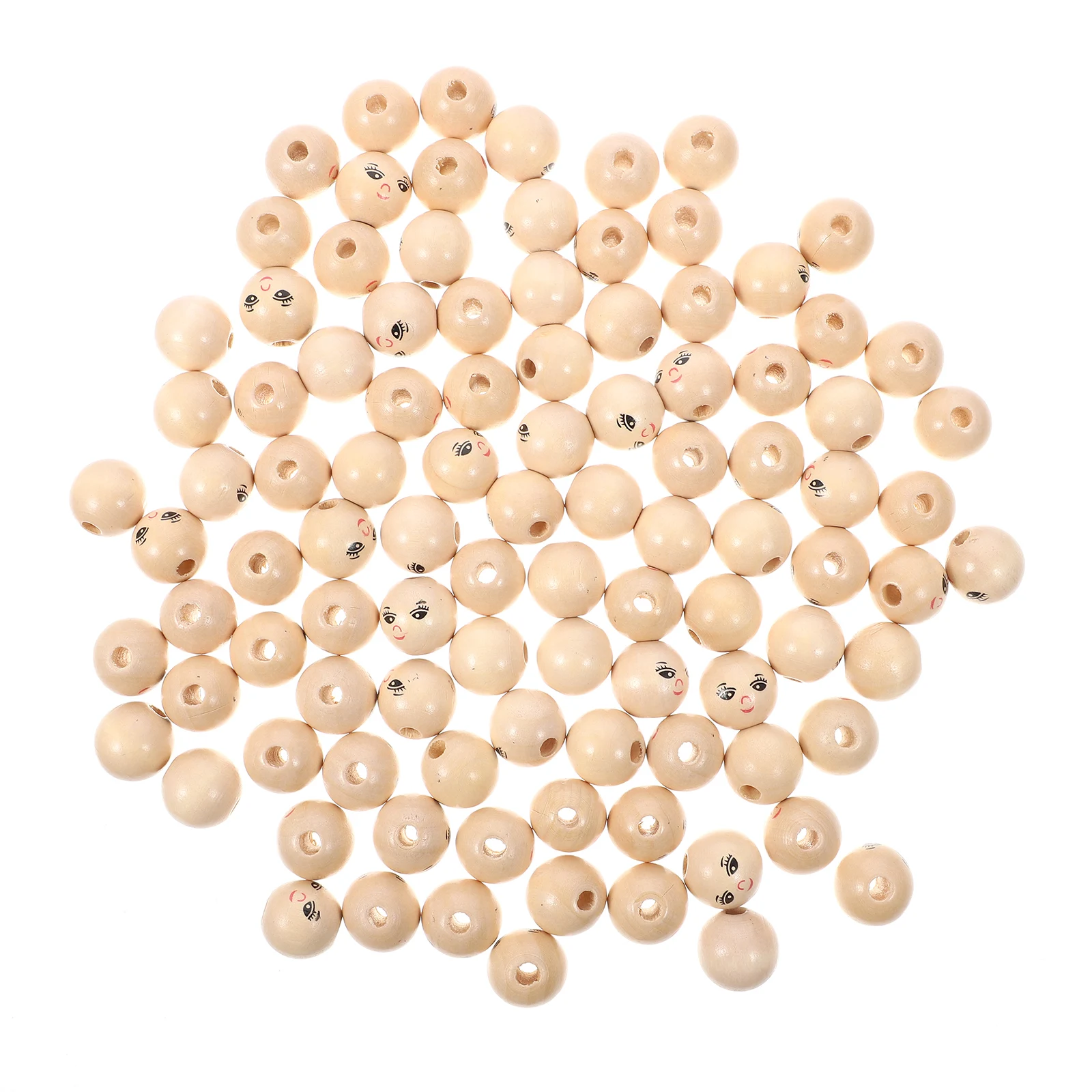 

100Pcs Round Wooden Beads Natural Wood Laughing Face Design for DIY Jewelry Making Bracelet Necklace Creative Craft Supplies