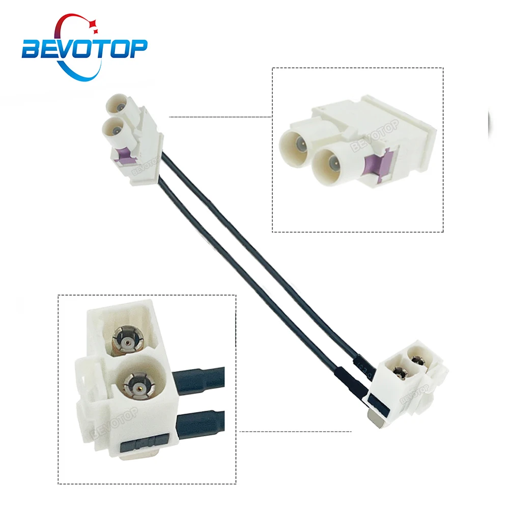 BEVOTOP Dual Twin Fakra B Male Plug to Female Right Angle 90° Jack RG174 RF Coaxial Cable White Fakra II Splitter Antenna Jumper