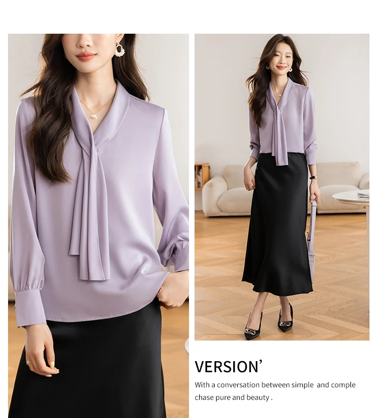 Camicia Donna Chiffon Fiocco Manica Lunga - usage example