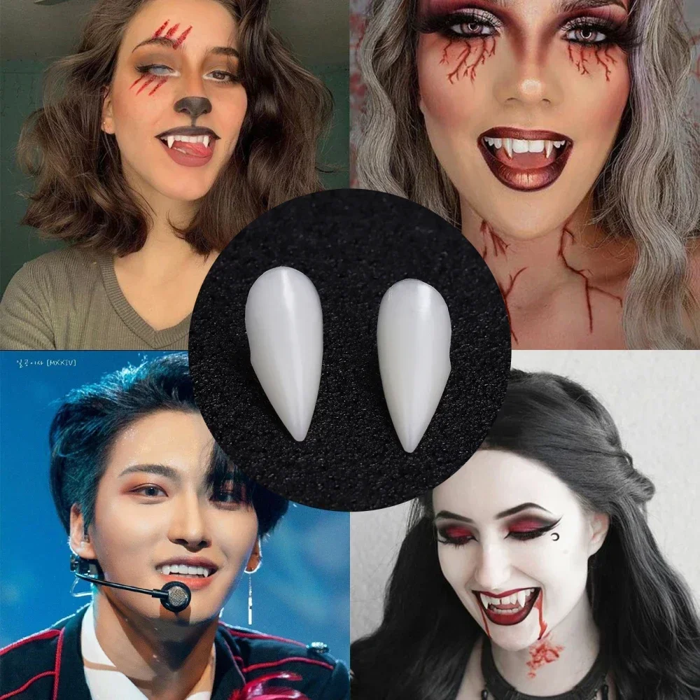 5 paar Halloween vampiertanden: hars kunstgebit met stevige lijm, ideaal voor doe-het-zelf feestkostuums en cosplay rekwisieten decoratie