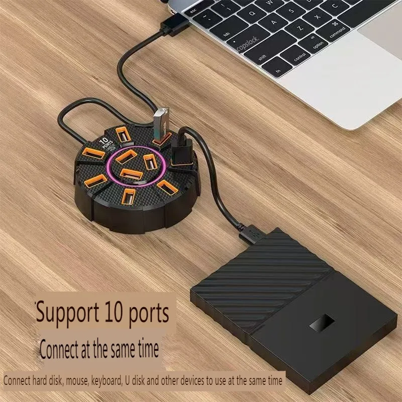 Adapter USB 2.0 HUB 10 portów, szybki rozdzielacz USB 2.0, zasilacz, 7-portowy ekspander do komputera PC, laptopa, akcesoria komputerowe — zdjęcie produktu 6