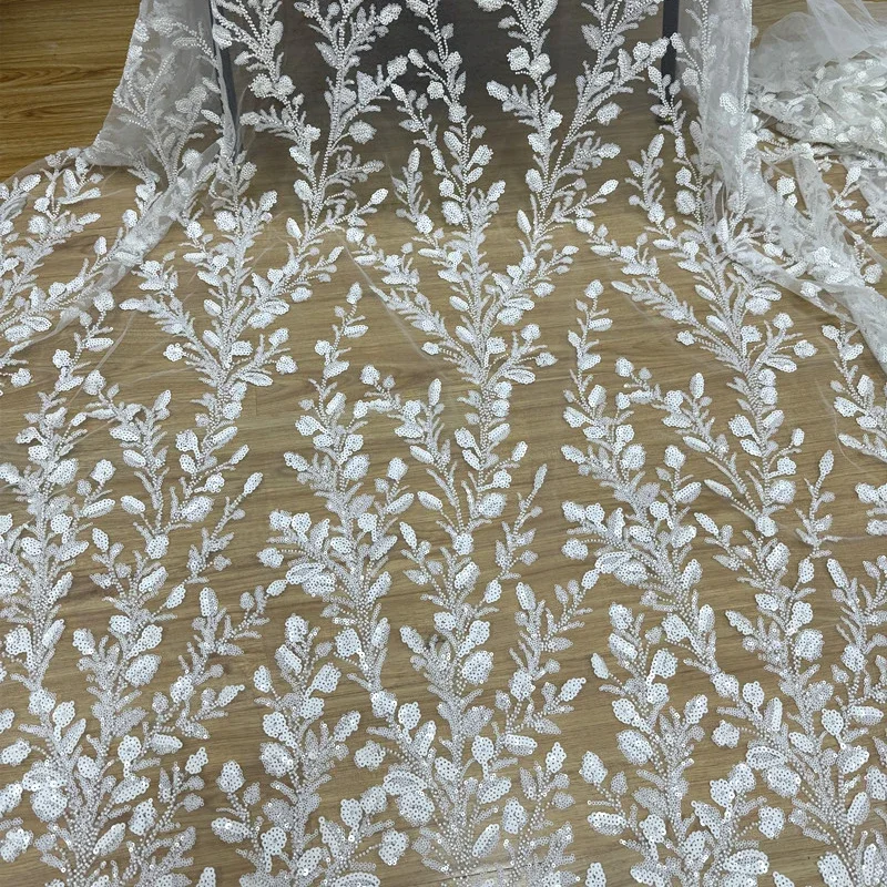 

Lace Fabric Sequin Bead Embroidery for Wedding Dress Designer Handmade Diy Sewing Material Cloth By The Meter