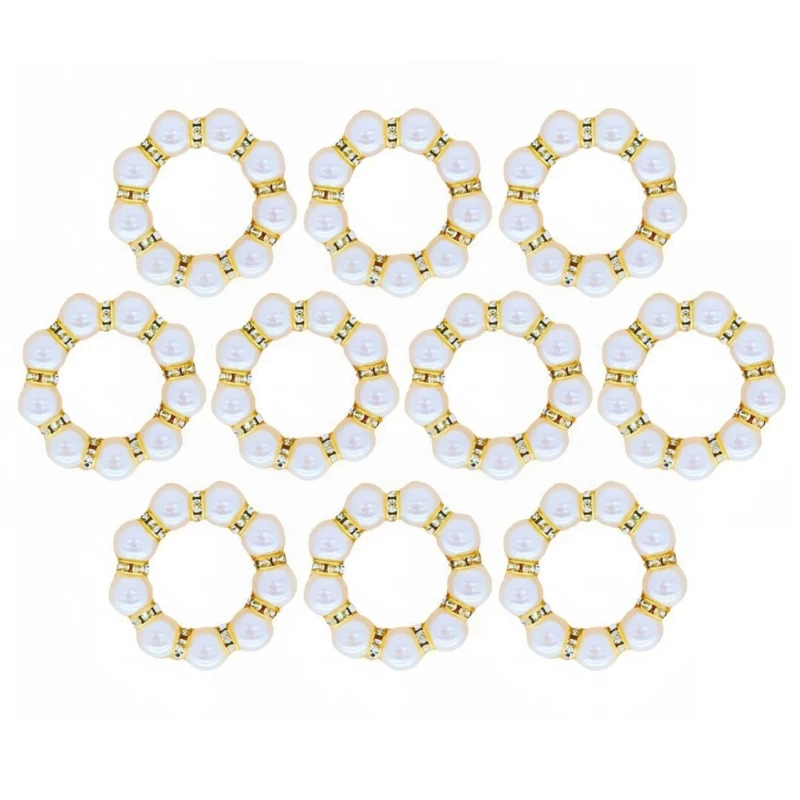 Pack of 10 Elegant Pearls Napkin Rings Delicate Pearls Napkin Rings Elegant Rhinestones Holders for Weddings and Parties