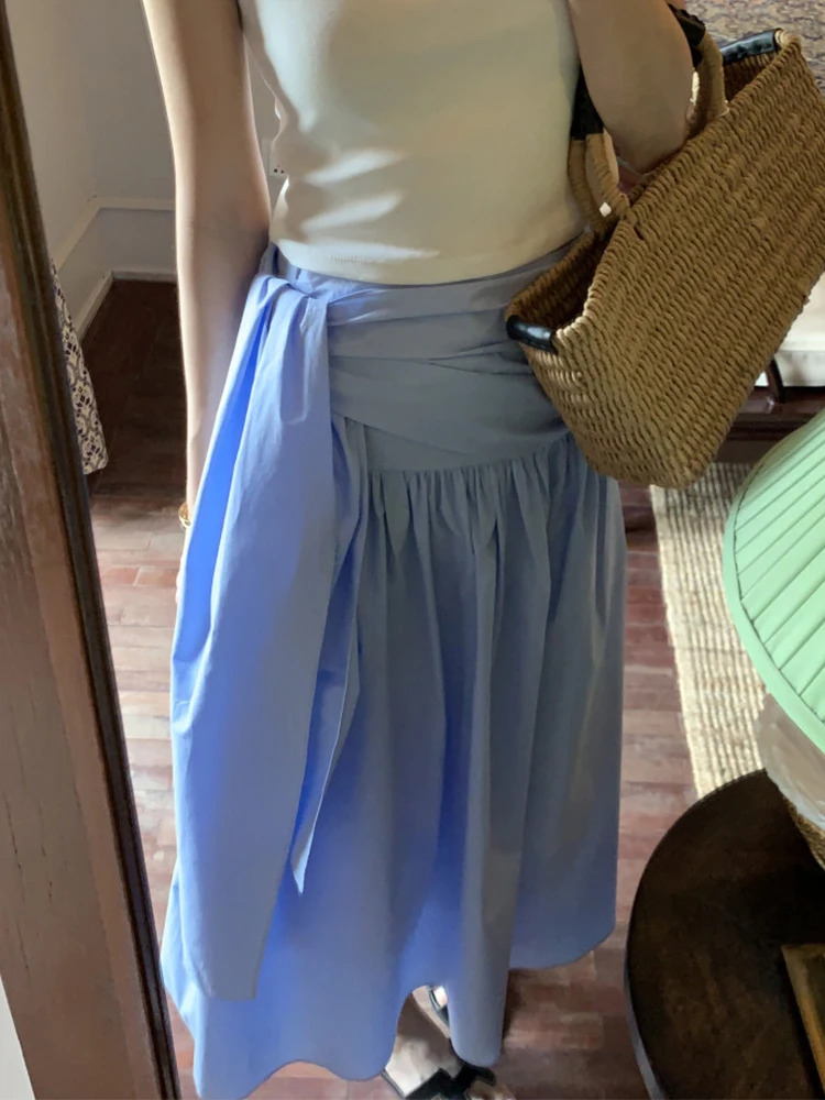 

Chic High Waist Long Skirt Women's Faion Design Summer Asymmetrical Tie Waist Gown Korean Sle Pleated f Body Skirt