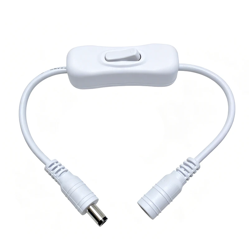 1Pc DC 5.5x2.1mm Male Female Power Extension Cable With ON/Off Switch Power Connector For LED Strip Light Lamp white/black