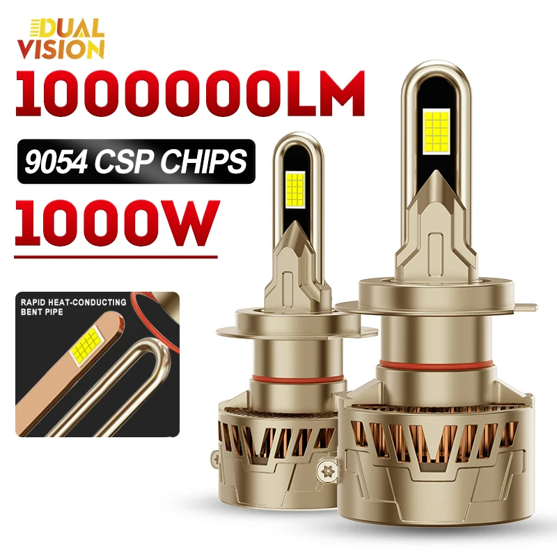 

1000W H7 Светодиодные фары 1000000LM H1 H4 H8 H11 9005 HB3 9006 HB4 H27 880 881 Высокая мощность 2 медная трубка 6000K Светодиодные турбо-туманные фары