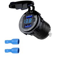 Quick Charger Aluminum QC3.0 Dual USB Car Charger with Switch Button LED Voltage Display for 12V/24V Cars Boats Motorcycle